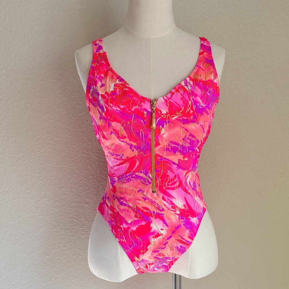 Sessa! Pink Printed Zip Up One Piece Swimsuit
